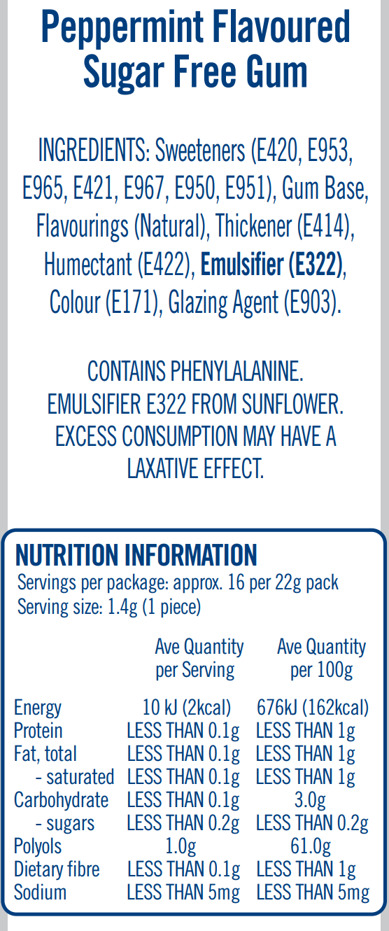 JILA® Sugar Free Gum Peppermint 22g x 18 Pack